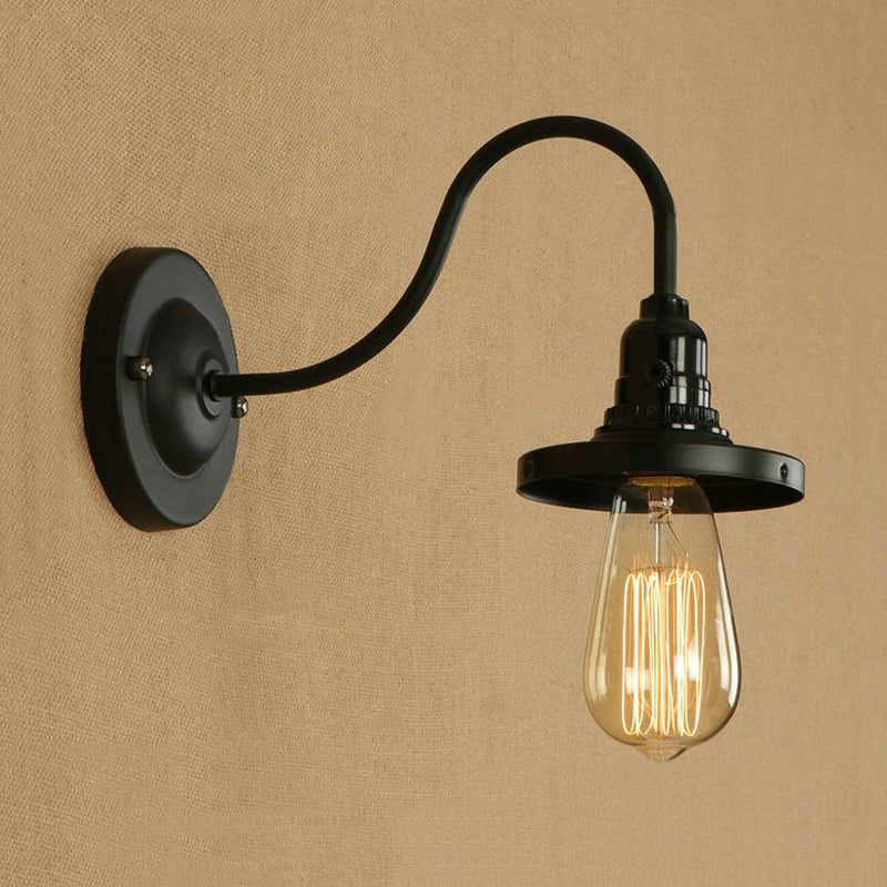 Gooseneck Arm Dining Room Wall Sconce with Bare Bulb Farmhouse Metal 1 Head Black Finish Wall Lighting Clearhalo 'Art deco wall lights' 'Cast Iron' 'Glass' 'Industrial wall lights' 'Industrial' 'Middle century wall lights' 'Modern' 'Rustic wall lights' 'Tiffany' 'Traditional wall lights' 'Wall Lamps & Sconces' 'Wall Lights' Lighting' 1420563