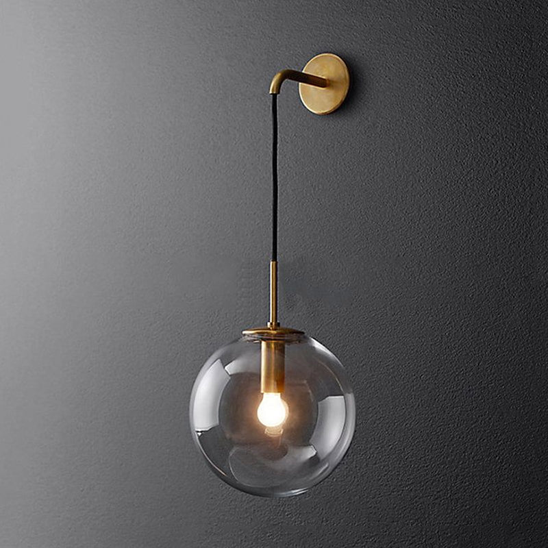Round Clear Glass Wall Mounted Lamp Industrial Single Bulb Bedroom Vanity Sconce in Chrome/Brass/Black, 6"/8" Wide Clearhalo 'Cast Iron' 'Glass' 'Industrial' 'Modern wall lights' 'Modern' 'Tiffany' 'Traditional wall lights' 'Wall Lamps & Sconces' 'Wall Lights' Lighting' 1420596