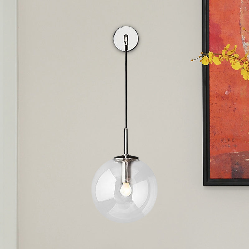 Round Clear Glass Wall Mounted Lamp Industrial Single Bulb Bedroom Vanity Sconce in Chrome/Brass/Black, 6"/8" Wide Clearhalo 'Cast Iron' 'Glass' 'Industrial' 'Modern wall lights' 'Modern' 'Tiffany' 'Traditional wall lights' 'Wall Lamps & Sconces' 'Wall Lights' Lighting' 1420597