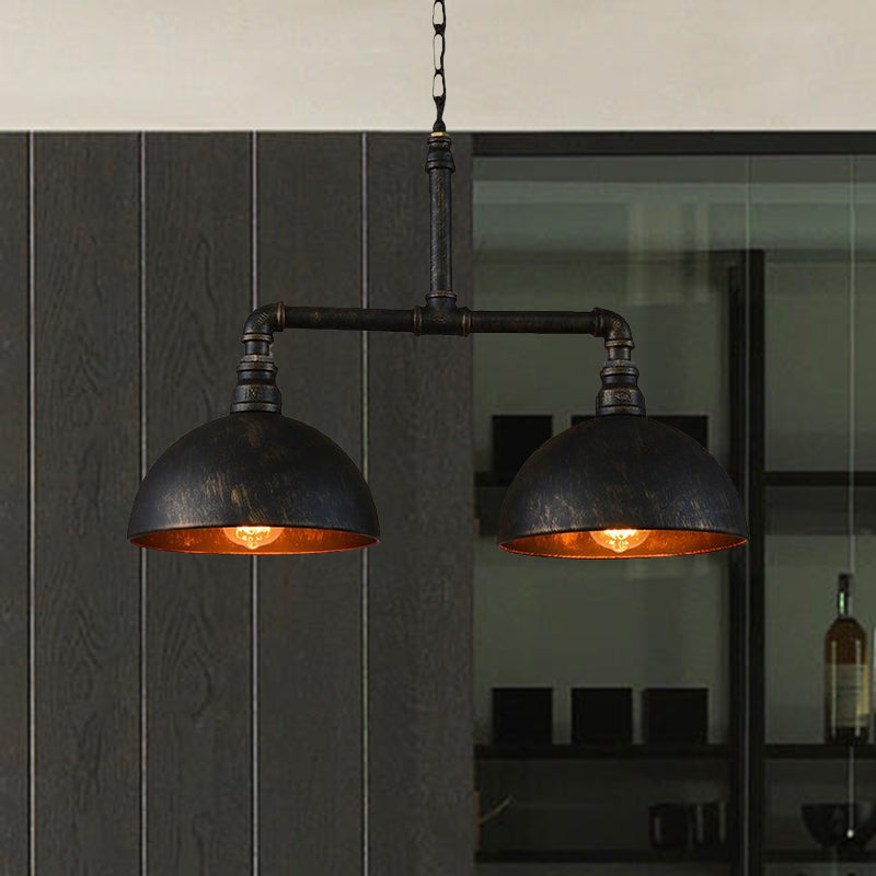 Matte Black Domed Lighting Fixture Farmhouse Metallic 2 Bulbs Dining Room Island Pendant Lighting Clearhalo 'Ceiling Lights' 'Island Lights' Lighting' 1420684