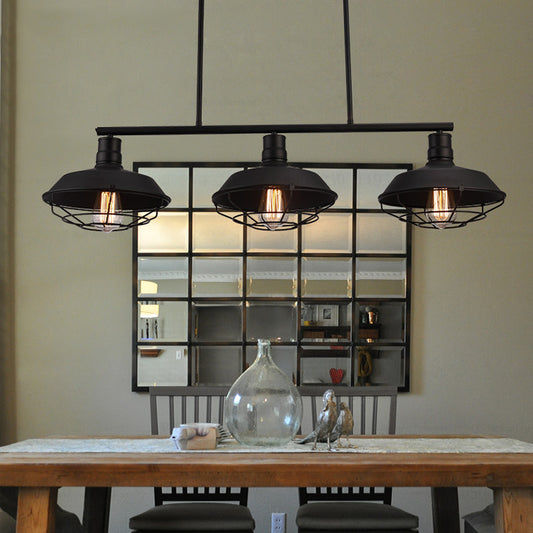 Metal Cage Island Light with Barn Shade Industrial Metal 3 Heads Study Room Hanging Light in Black Clearhalo 'Ceiling Lights' 'Island Lights' Lighting' 1420698