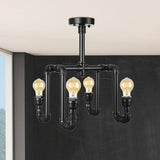 Matte Black 4 Lights Ceiling Flush Mount Industrial Metallic Water Pipe Semi-Flush Mount Lighting Clearhalo 'Ceiling Lights' 'Close To Ceiling Lights' 'Close to ceiling' 'Semi-flushmount' Lighting' 1420767