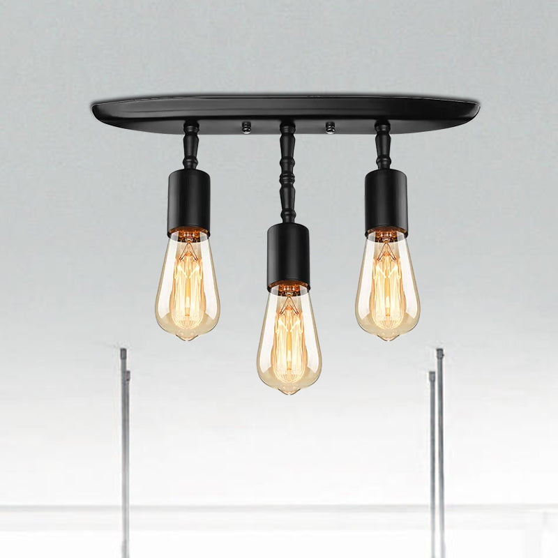 Open Bulb Bedroom Ceiling Light Fixture Farmhouse Style Iron 3 Lights Black Semi Flush Mount Lighting Clearhalo 'Ceiling Lights' 'Close To Ceiling Lights' 'Close to ceiling' 'Semi-flushmount' Lighting' 1420831