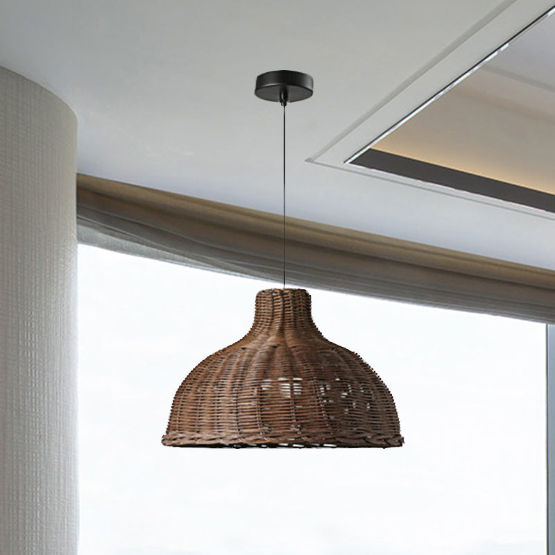 Half Circle Ceiling Fixture Beach House Rattan 1 Light Pendant Light with 71" Adjustable Cord in White/Brown Clearhalo 'Ceiling Lights' 'Modern Pendants' 'Modern' 'Pendant Lights' 'Pendants' Lighting' 1420864