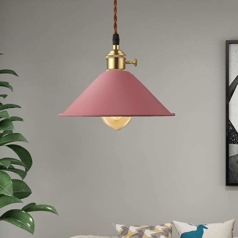 Conic Shade Dining Room Ceiling Light Fixture Industrial Style Metal 1 Light Gray/White/Pink Pendant Lighting Clearhalo 'Ceiling Lights' 'Modern Pendants' 'Modern' 'Pendant Lights' 'Pendants' Lighting' 1420872