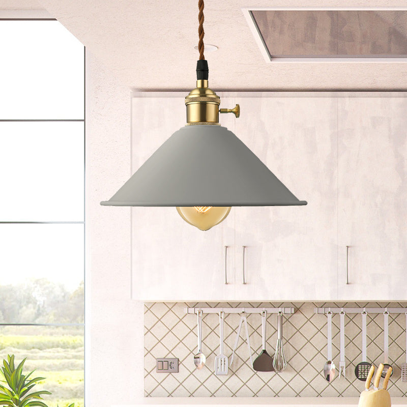 Conic Shade Dining Room Ceiling Light Fixture Industrial Style Metal 1 Light Gray/White/Pink Pendant Lighting Clearhalo 'Ceiling Lights' 'Modern Pendants' 'Modern' 'Pendant Lights' 'Pendants' Lighting' 1420883