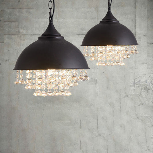 1 Bulb Dome Pendant Light Fixture Industrial Black/Chrome Metal Hanging Light with Crystal Bead Clearhalo 'Art Deco Pendants' 'Cast Iron' 'Ceiling Lights' 'Ceramic' 'Crystal' 'Industrial Pendants' 'Industrial' 'Metal' 'Middle Century Pendants' 'Pendant Lights' 'Pendants' 'Tiffany' Lighting' 1420900