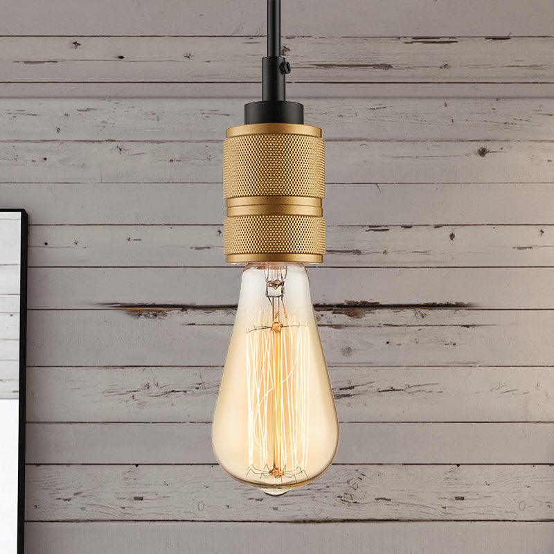 Retro Industrial Open Bulb Pendant Lighting 1 Head Iron Hanging Light Fixture with Adjustable Cord in Gold Clearhalo 'Art Deco Pendants' 'Cast Iron' 'Ceiling Lights' 'Ceramic' 'Crystal' 'Industrial Pendants' 'Industrial' 'Metal' 'Middle Century Pendants' 'Pendant Lights' 'Pendants' 'Tiffany' Lighting' 1420930