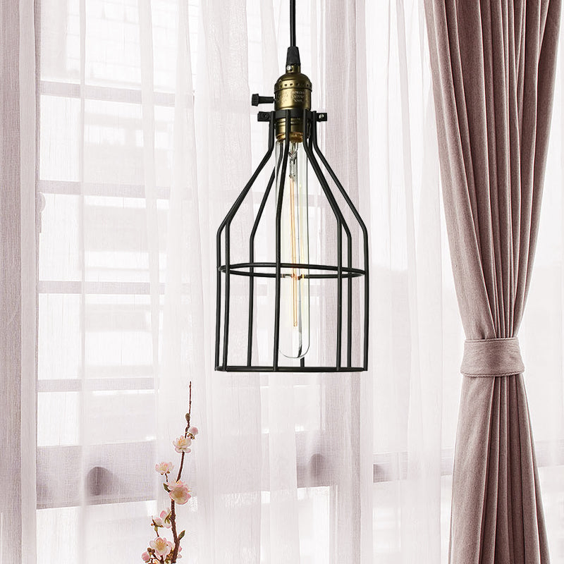 1 Light Ceiling Pendant Light Vintage Style Wire Cage Shade Metallic Pendant Lamp in Black for Kitchen Clearhalo 'Ceiling Lights' 'Modern Pendants' 'Modern' 'Pendant Lights' 'Pendants' Lighting' 1421011