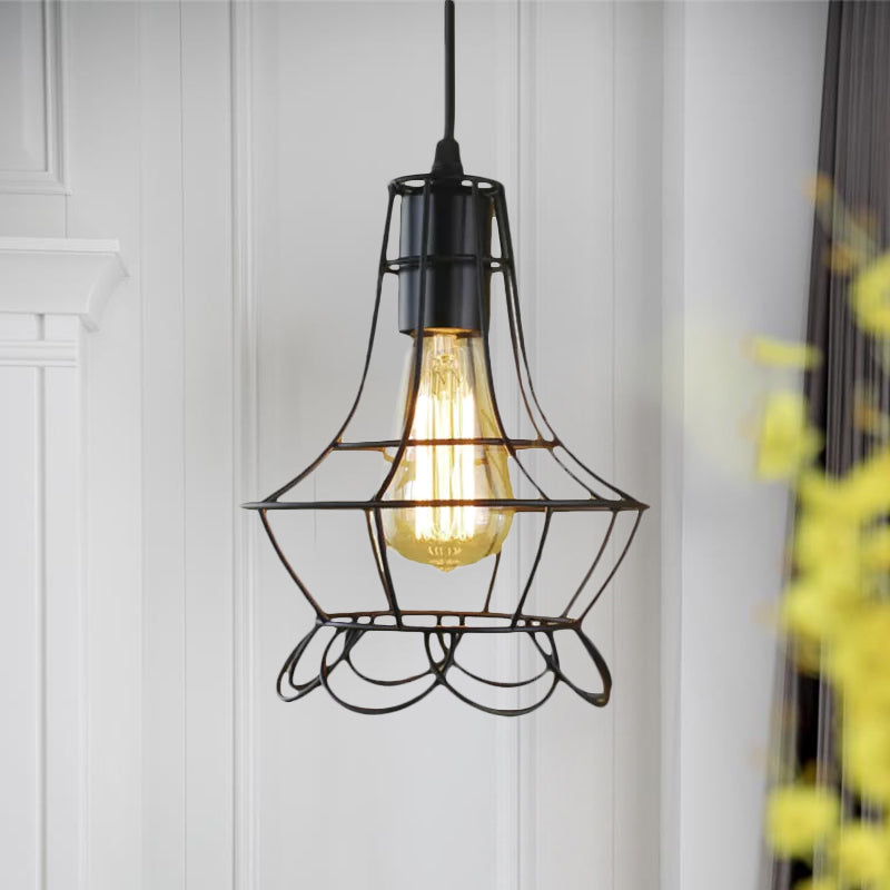 1 Head Pendant Lighting with Flower Cage Shade Metal Industrial Bedroom Height Adjustable Ceiling Light Fixture Clearhalo 'Ceiling Lights' 'Modern Pendants' 'Modern' 'Pendant Lights' 'Pendants' Lighting' 1421012
