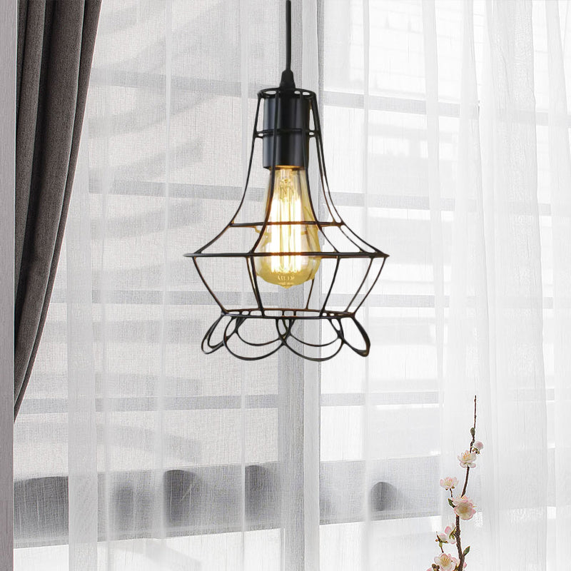 1 Head Pendant Lighting with Flower Cage Shade Metal Industrial Bedroom Height Adjustable Ceiling Light Fixture Clearhalo 'Ceiling Lights' 'Modern Pendants' 'Modern' 'Pendant Lights' 'Pendants' Lighting' 1421013