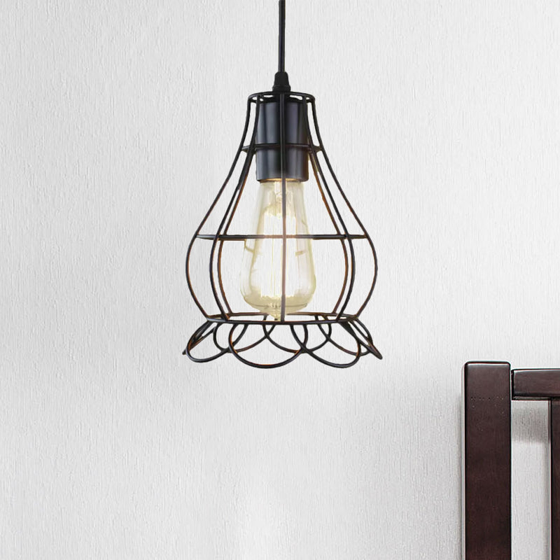 1 Head Pendant Lighting with Flower Cage Shade Metal Industrial Bedroom Height Adjustable Ceiling Light Fixture Clearhalo 'Ceiling Lights' 'Modern Pendants' 'Modern' 'Pendant Lights' 'Pendants' Lighting' 1421014