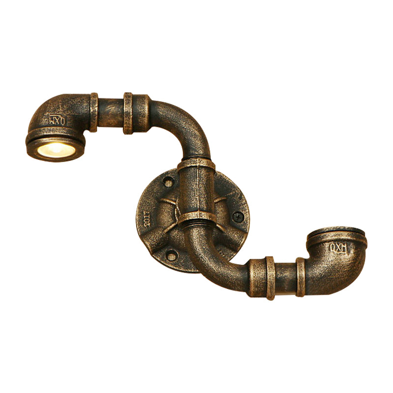 Antique Bronze S Pipe Wall Mount Light Rustic Industrial Metallic 2 Light Stairway Wall Lighting Clearhalo 'Art deco wall lights' 'Cast Iron' 'Glass' 'Industrial wall lights' 'Industrial' 'Middle century wall lights' 'Modern' 'Rustic wall lights' 'Tiffany' 'Traditional wall lights' 'Wall Lamps & Sconces' 'Wall Lights' Lighting' 142102
