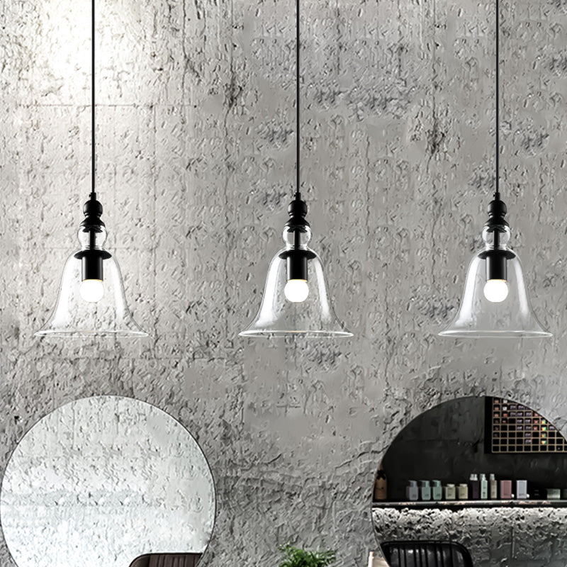 Black Flared Ceiling Light Industrial Clear Glass 1 Light Dining Room Pendant Lighting Fixture Clearhalo 'Ceiling Lights' 'Glass shade' 'Glass' 'Industrial Pendants' 'Industrial' 'Middle Century Pendants' 'Pendant Lights' 'Pendants' 'Tiffany' Lighting' 1421056