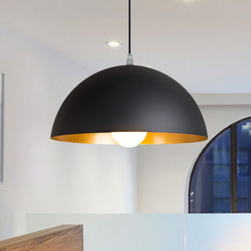 12"/16" Wide 1 Bulb Metallic Pendant Lamp Retro Style Black Finish Dome Shade Indoor Ceiling Fixture Clearhalo 'Art Deco Pendants' 'Black' 'Cast Iron' 'Ceiling Lights' 'Ceramic' 'Crystal' 'Industrial Pendants' 'Industrial' 'Metal' 'Middle Century Pendants' 'Pendant Lights' 'Pendants' 'Rustic Pendants' 'Tiffany' Lighting' 1421185