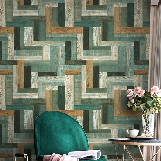 Enchanting Wood Wallpaper for Living Room Geometrical Wall Art in Multi Color, 33' x 20.5" Green Clearhalo 'Country wall decor' 'Rustic' 'Wallpaper' Wall Decor' 1421233