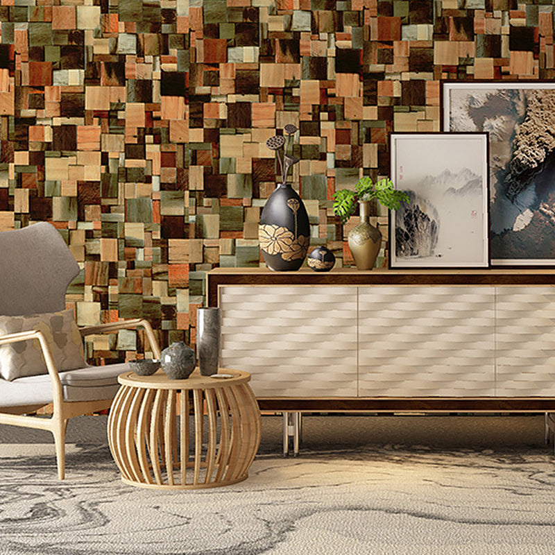 Removable Country Wood Block Wallpaper Orange Patchwork Wall Art, Peel and Stick Clearhalo 'Country wall decor' 'Rustic' 'Wallpaper' Wall Decor' 1421286