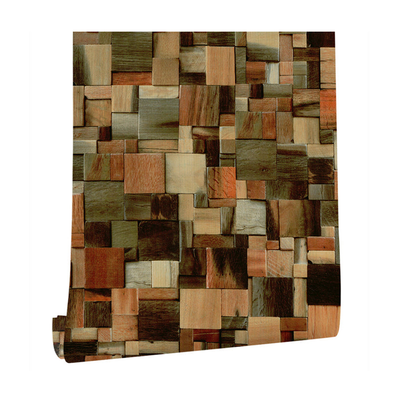 Removable Country Wood Block Wallpaper Orange Patchwork Wall Art, Peel and Stick Clearhalo 'Country wall decor' 'Rustic' 'Wallpaper' Wall Decor' 1421287