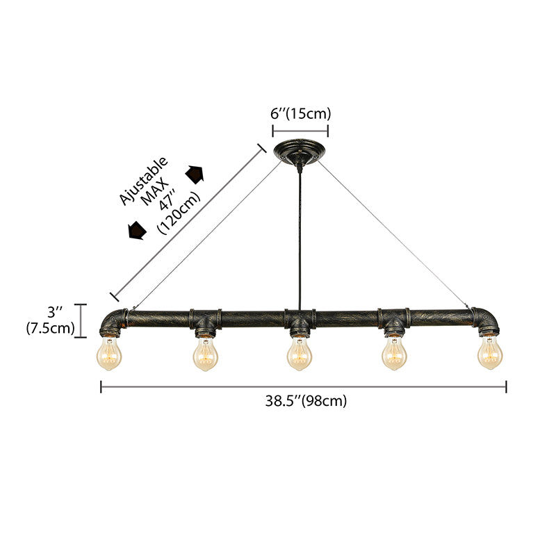 Piped Living Room Island Ceiling Light with Bare Bulb Industrial Metal 5 Bulbs Antique Brass Pendant Lamp Clearhalo 'Ceiling Lights' 'Island Lights' Lighting' 142133
