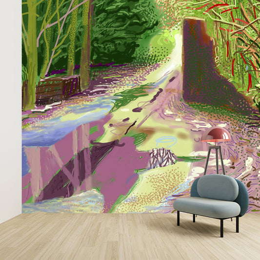 Big Puddles on Road Mural Waterproof Modern Art Bedroom Wall Covering in Pink-Yellow Clearhalo 'Wall Decor' 'Wall Mural' 1421349