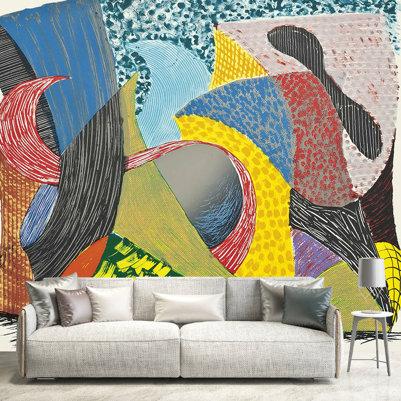 Aesthetics Farm Girl Murals Wallpaper Red-Yellow-Blue Abstract Wall Art for Living Room Clearhalo 'Wall Decor' 'Wall Mural' 1421409