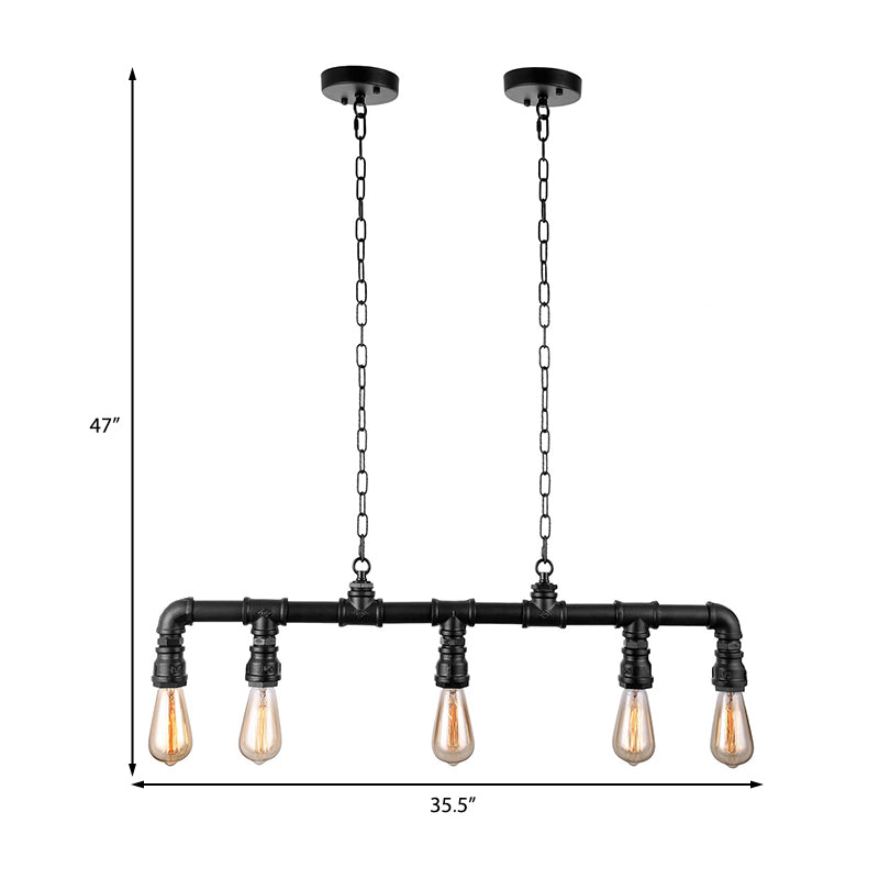 5 Lights Linear Island Pendant Light with Pipe Design Farmhouse Style Black Metal Lighting Fixture Clearhalo 'Ceiling Lights' 'Island Lights' Lighting' 142143