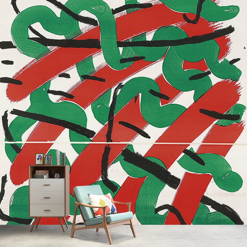 Artistry Interweaving Pattern Mural Red and Green Living Room Wall Decor, Made to Measure Red-Green Clearhalo 'Wall Decor' 'Wall Mural' 1421483