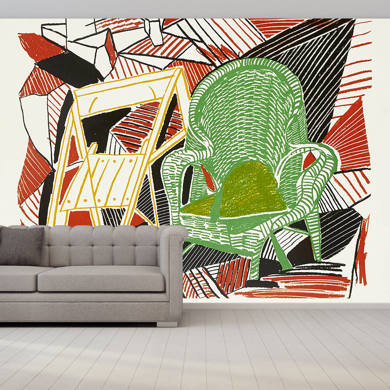 Artistic Abstract Chair Wall Murals Red-Green Stain Resistant Wall Covering for Living Room Clearhalo 'Wall Decor' 'Wall Mural' 1421495