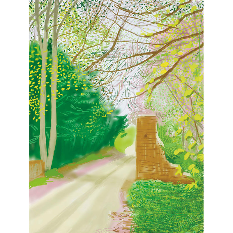 Artistry Spring Forest Path Mural Yellow and Green Scenery Drawing Wall Decoration Clearhalo 'Wall Decor' 'Wall Mural' 1421596