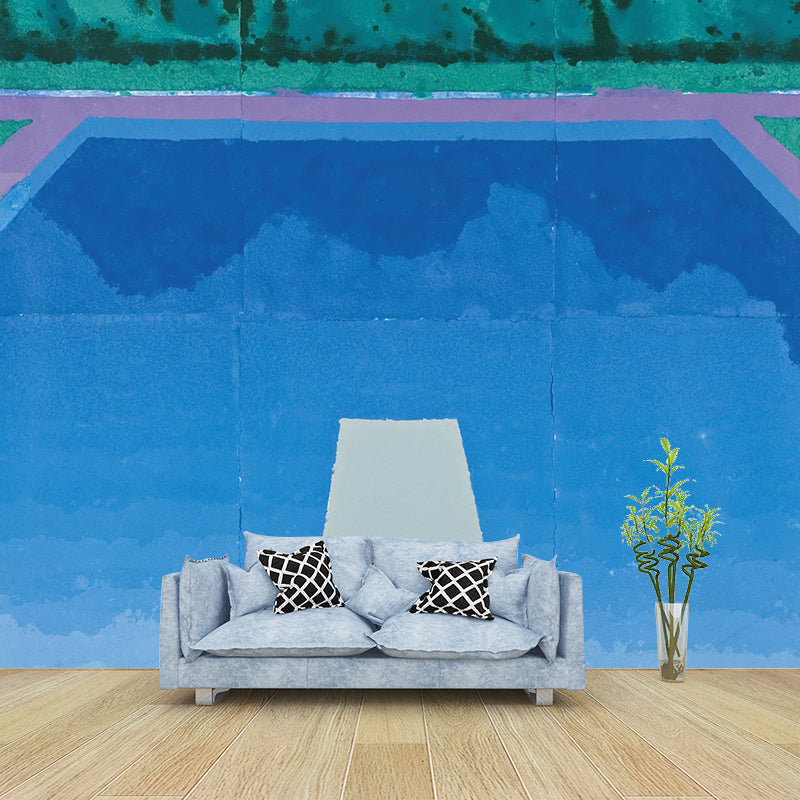 Whole Swimming Pool Mural Wallpaper Blue-Green Non-Woven Wall Art, Moisture Resistant, Custom Print Blue-Green Clearhalo 'Wall Decor' 'Wall Mural' 1421643