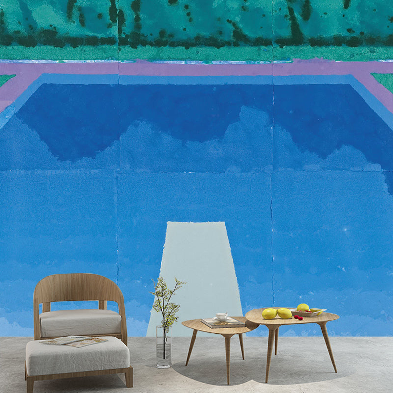 Whole Swimming Pool Mural Wallpaper Blue-Green Non-Woven Wall Art, Moisture Resistant, Custom Print Clearhalo 'Wall Decor' 'Wall Mural' 1421644