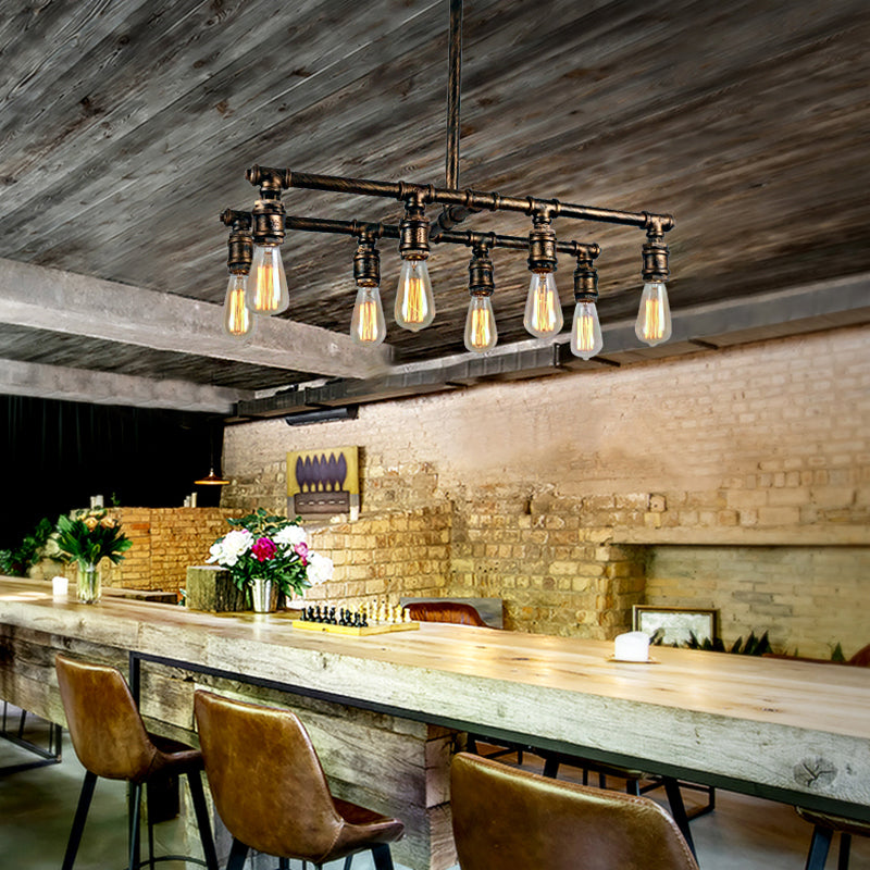 8 Lights Pipe Island Lighting with Open Bulb Industrial Bronze Metallic Pendant Lamp for Restaurant Bronze Clearhalo 'Ceiling Lights' 'Island Lights' Lighting' 142177