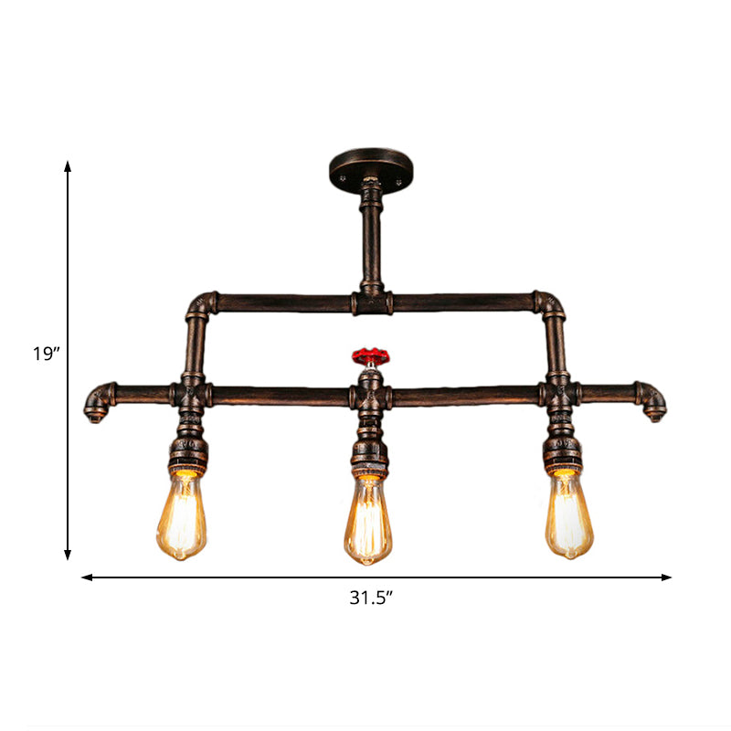 3 Lights Linear Island Lighting Steampunk Bronze Metal Island Pendant Lamp with Pipe and Valve Decoration Clearhalo 'Ceiling Lights' 'Island Lights' Lighting' 142203