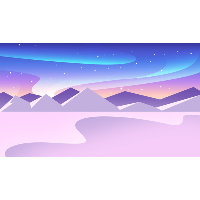 Whole Star and Aurora Mural Nordic Mystic Night Mountain Landscape Wall Decor in Purple-Blue Clearhalo 'Wall Decor' 'Wall Mural' 1422051