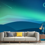 Aqua Scandinavian Mural Decal Whole Tent and Night Scene Wall Covering for Bedroom Clearhalo 'Wall Decor' 'Wall Mural' 1422075