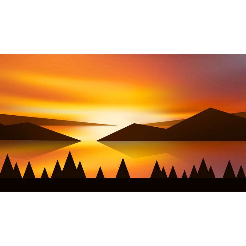 Sunset Mountain Landscape Mural Wallpaper Modern Non-Woven Wall Covering in Yellow-Black Clearhalo 'Wall Decor' 'Wall Mural' 1422097