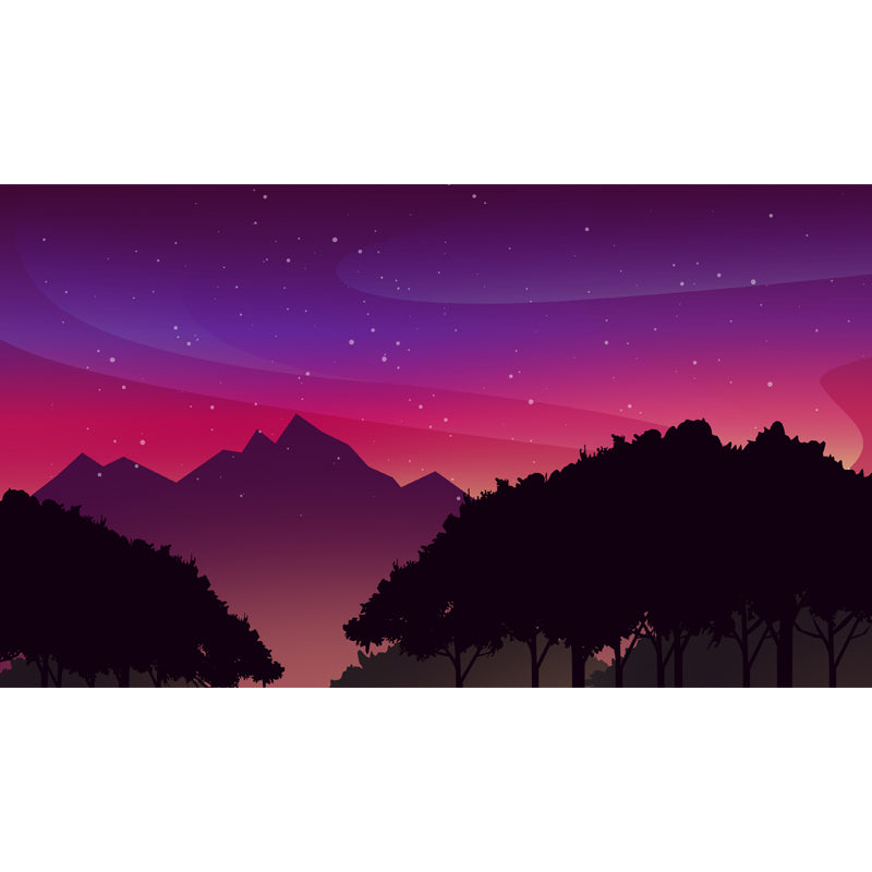 Modern Forest Starry Night Mural Purple-Red Stain Resistant Wall Art for Bedroom Clearhalo 'Wall Decor' 'Wall Mural' 1422187