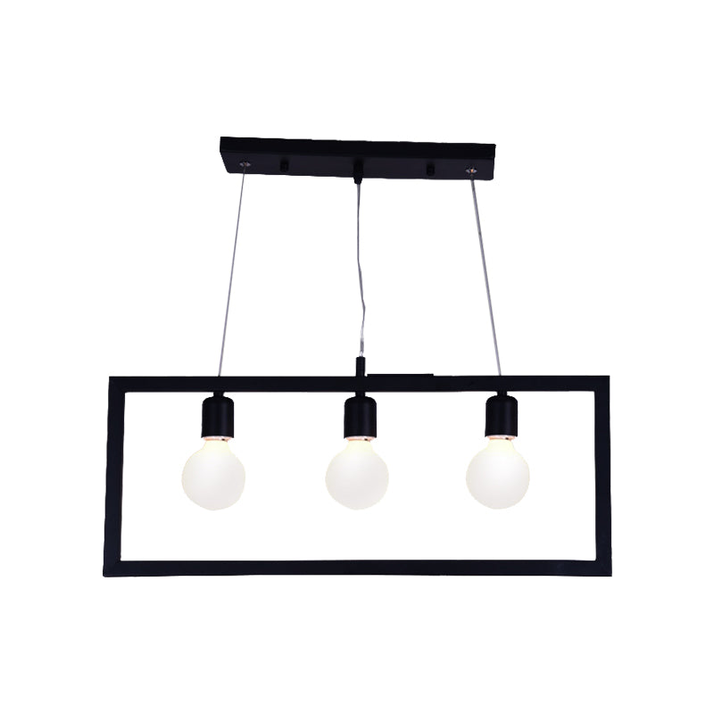 3/5 Lights Rectangular Frame Island Pendant Light Industrial Style Black Metal Ceiling Hanging Light Clearhalo 'Ceiling Lights' 'Island Lights' Lighting' 142222