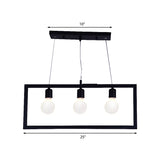 3/5 Lights Rectangular Frame Island Pendant Light Industrial Style Black Metal Ceiling Hanging Light Clearhalo 'Ceiling Lights' 'Island Lights' Lighting' 142223