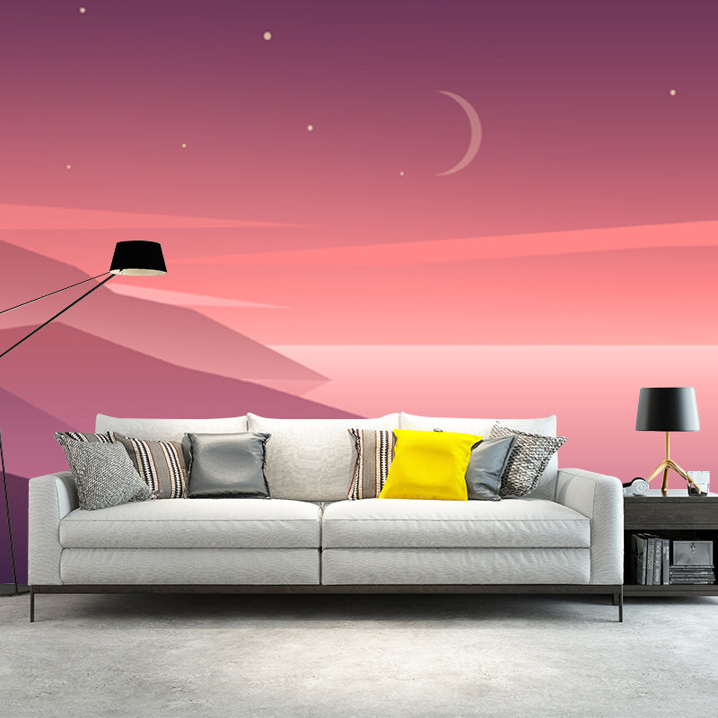 Starry Sky Mountain Landscape Mural Modern Non-Woven Fabric Wall Covering in Orange-Purple Clearhalo 'Wall Decor' 'Wall Mural' 1422249