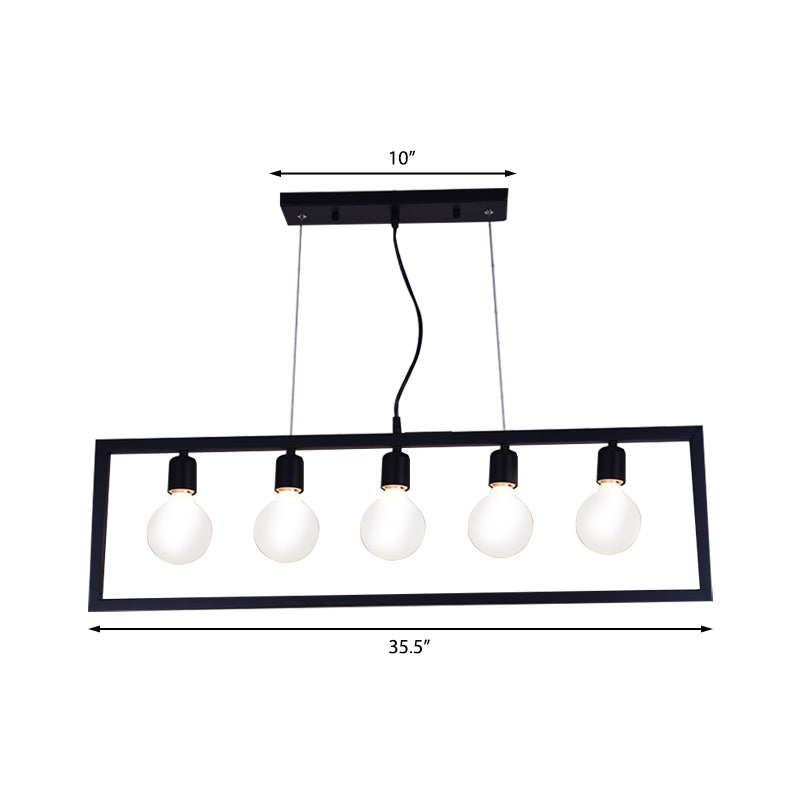 3/5 Lights Rectangular Frame Island Pendant Light Industrial Style Black Metal Ceiling Hanging Light Clearhalo 'Ceiling Lights' 'Island Lights' Lighting' 142226