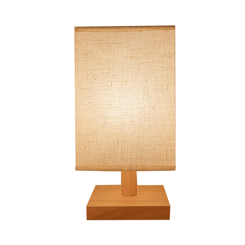 White Fabric Rectangle Standing Table Light Country Style 1 Head Bedroom Table Lamp with Wooden Base Clearhalo 'Lamps' 'Table Lamps' Lighting' 142238