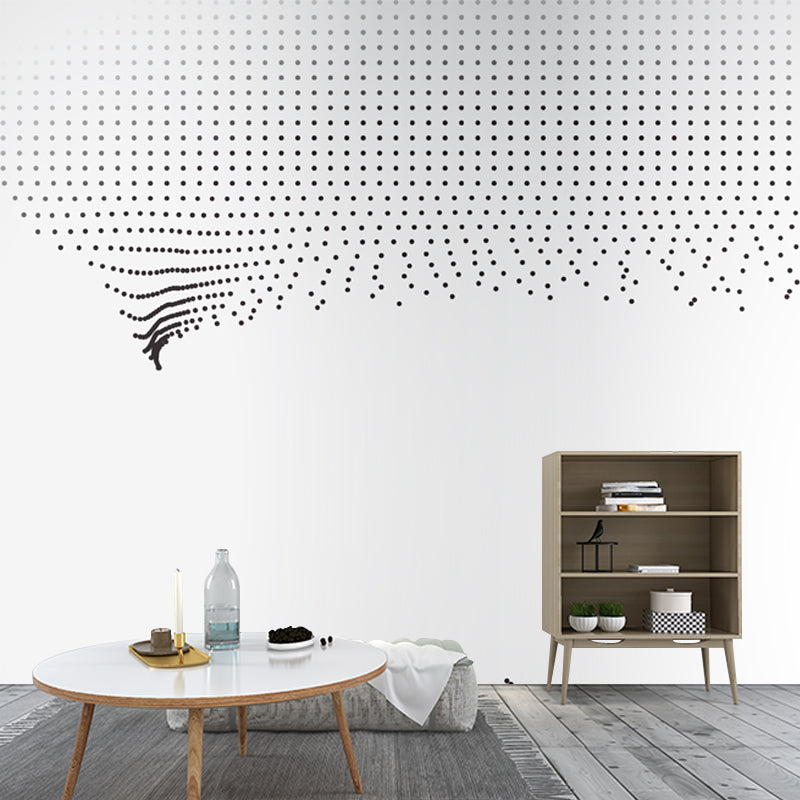 Black-White Dot Art Mural Stain Resistant Minimalist Bedroom Wall Decor, Custom Print Clearhalo 'Wall Decor' 'Wall Mural' 1422411