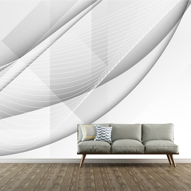 White Minimalistic Mural Wallpaper Full Size Abstract Line Wall Art for Living Room Clearhalo 'Wall Decor' 'Wall Mural' 1422421