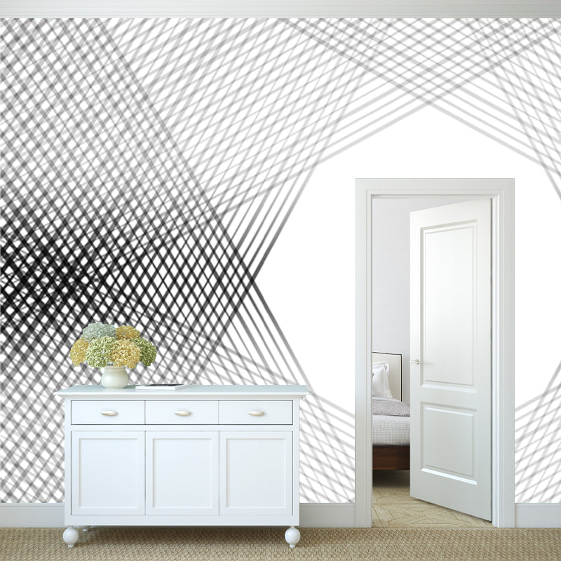 Big Criss-Crossed Star Pattern Mural for Bedroom Geometric Wall Decor in Black-White, Waterproof Black-White Clearhalo 'Wall Decor' 'Wall Mural' 1422486