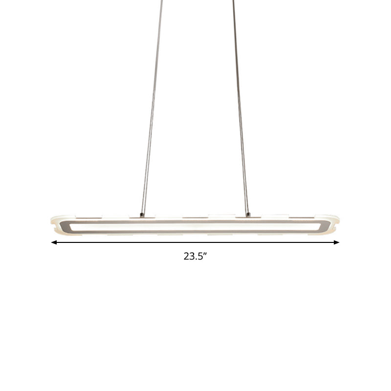 Minimalist 16"/23.5"/31.5" Wide LED Pendant with Acrylic Shade White Linear Ceiling Lamp over Island in Warm/White/Inner Warm and Outer White Light Clearhalo 'Ceiling Lights' 'Modern Pendants' 'Modern' 'Pendant Lights' 'Pendants' Lighting' 142254