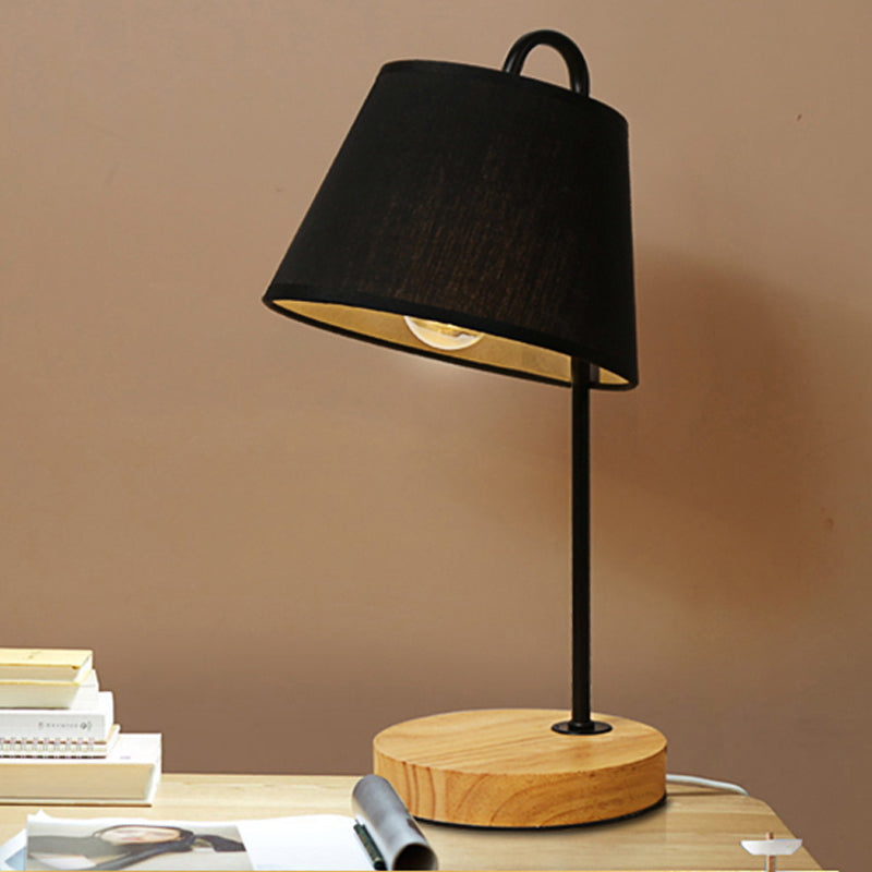 Fabric Tapered Shade Desk Light Modern Style 1 Light Bedroom Reading Light with Wooden Base in Black/White Black Clearhalo 'Lamps' 'Table Lamps' Lighting' 142268