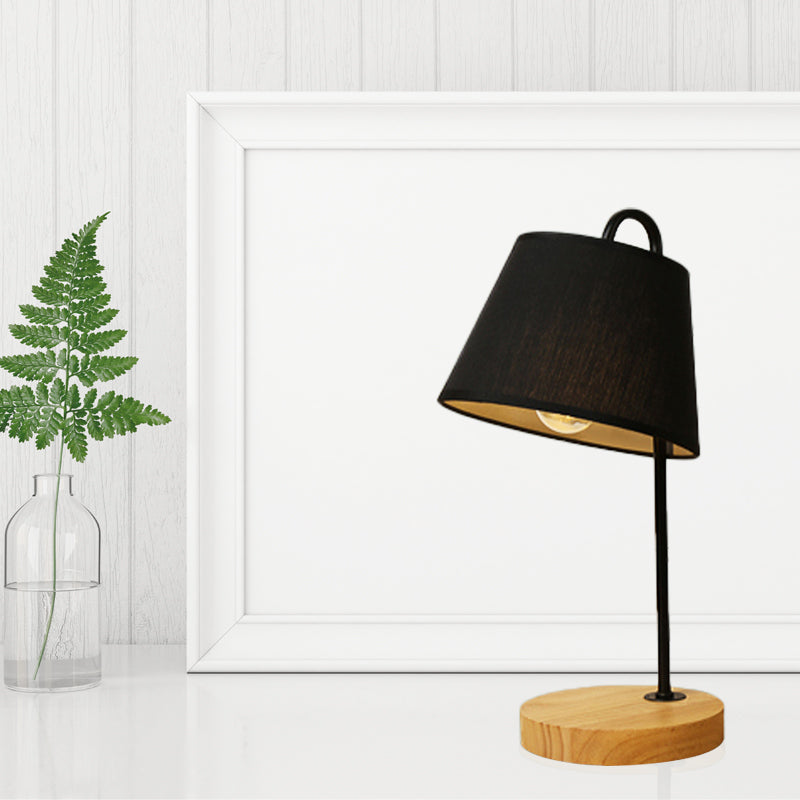 Fabric Tapered Shade Desk Light Modern Style 1 Light Bedroom Reading Light with Wooden Base in Black/White Clearhalo 'Lamps' 'Table Lamps' Lighting' 142269