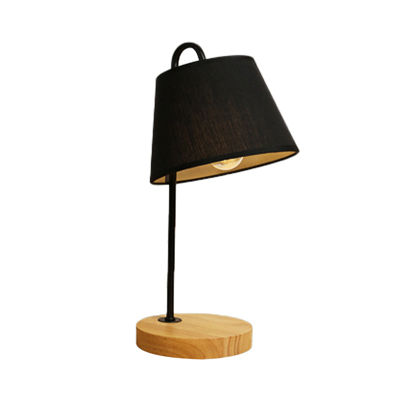 Fabric Tapered Shade Desk Light Modern Style 1 Light Bedroom Reading Light with Wooden Base in Black/White Clearhalo 'Lamps' 'Table Lamps' Lighting' 142270