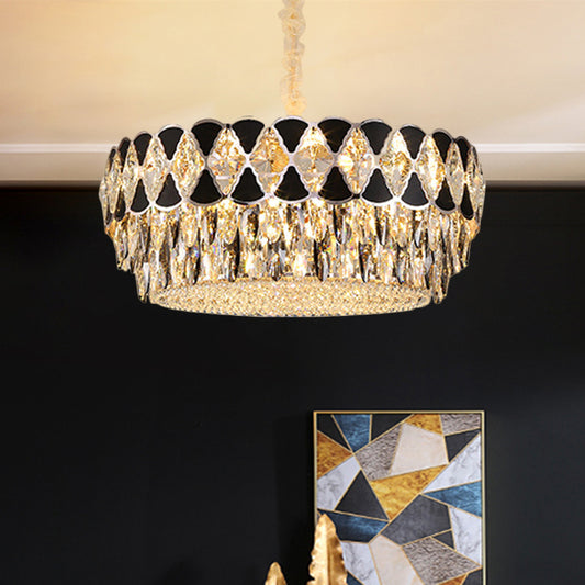 Circular Living Room Pendant Light Kit Modern Crystal 12 Heads Black Chandelier Lamp Black Clearhalo 'Ceiling Lights' 'Chandeliers' 'Modern Chandeliers' 'Modern' Lighting' 1422814